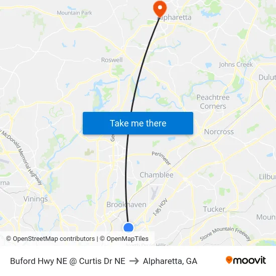 Buford Hwy NE @ Curtis Dr NE to Alpharetta, GA map
