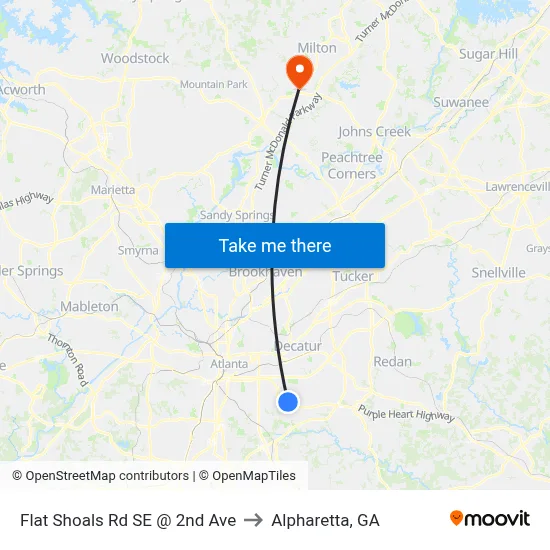 Flat Shoals Rd SE @ 2nd Ave to Alpharetta, GA map