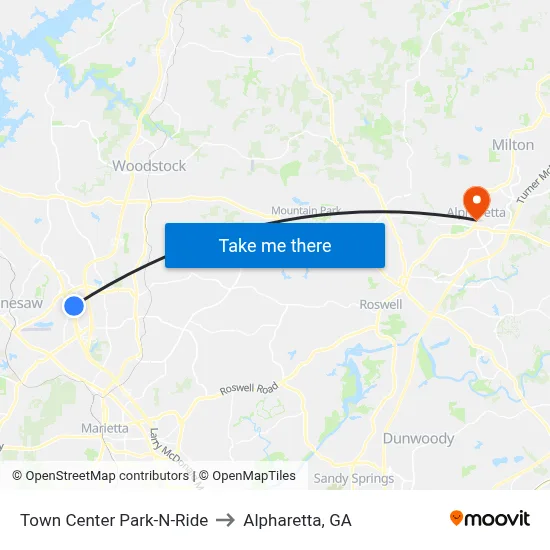 Town Center Park-N-Ride to Alpharetta, GA map