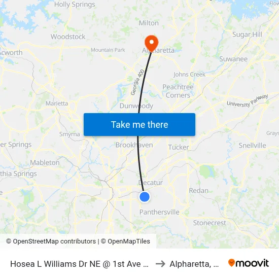 Hosea L Williams Dr NE @ 1st Ave SE to Alpharetta, GA map