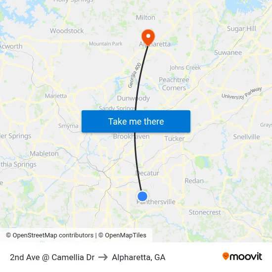 2nd Ave @ Camellia Dr to Alpharetta, GA map