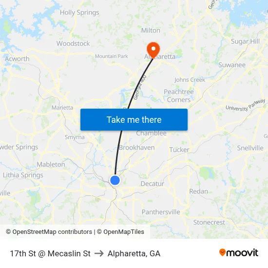 17th St @ Mecaslin St to Alpharetta, GA map