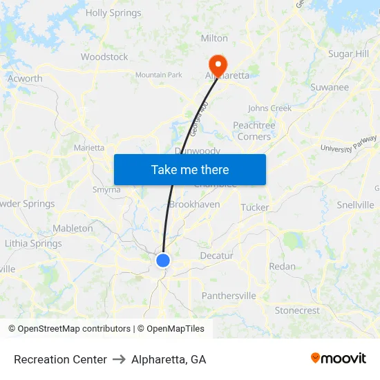 Recreation Center to Alpharetta, GA map
