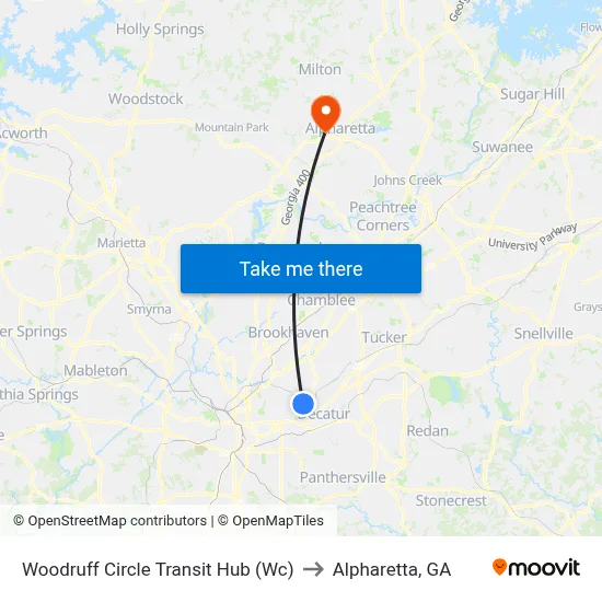 Woodruff Circle Transit Hub (Wc) to Alpharetta, GA map