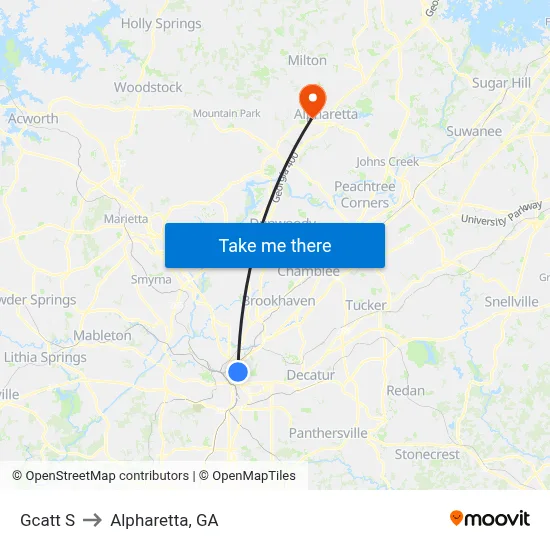 Gcatt S to Alpharetta, GA map
