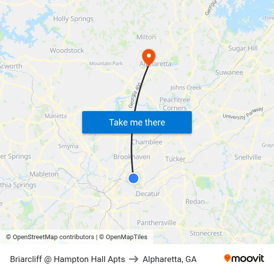 Briarcliff @ Hampton Hall Apts to Alpharetta, GA map