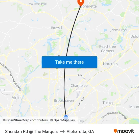 Sheridan Rd @ The Marquis to Alpharetta, GA map