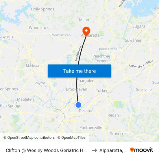 Clifton @ Wesley Woods Geriatric Hospital to Alpharetta, GA map