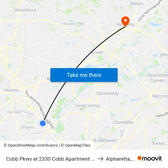 Cobb Pkwy at 2330 Cobb Apartment Homes to Alpharetta, GA map