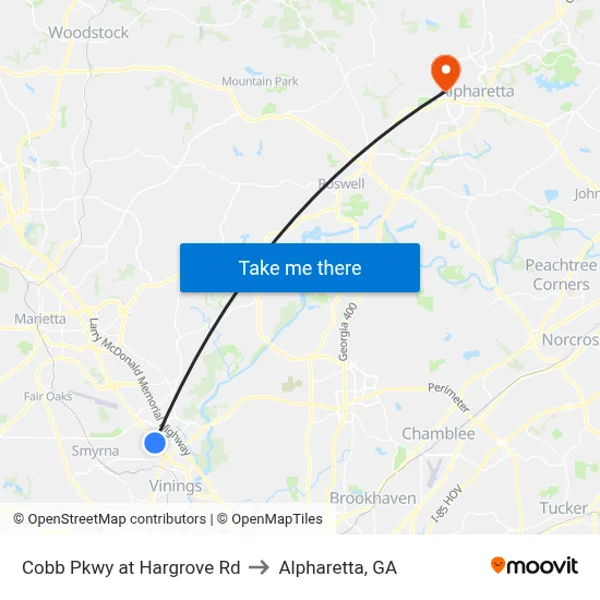 Cobb Pkwy at Hargrove Rd to Alpharetta, GA map