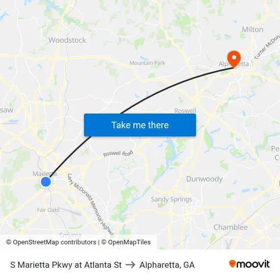 S Marietta Pkwy at Atlanta St to Alpharetta, GA map