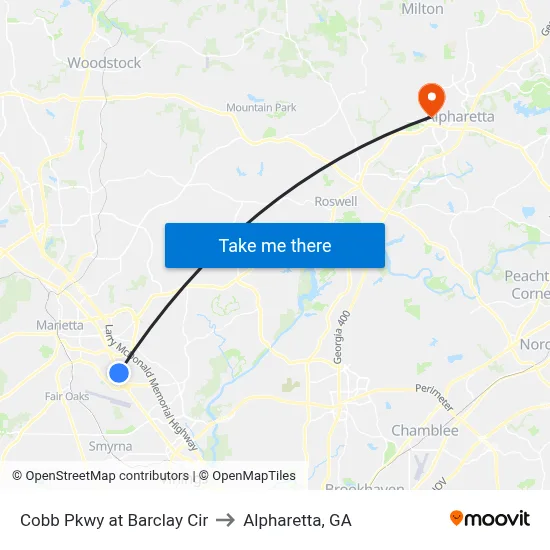 Cobb Pkwy at Barclay Cir to Alpharetta, GA map