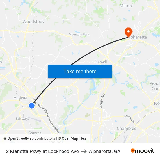 S Marietta Pkwy at Lockheed Ave to Alpharetta, GA map