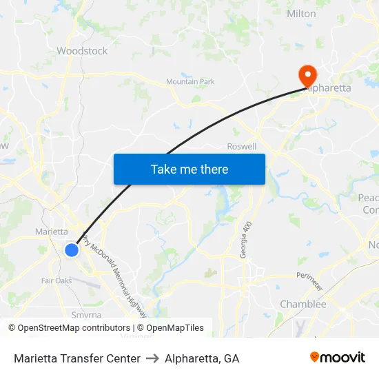 Marietta Transfer Center to Alpharetta, GA map