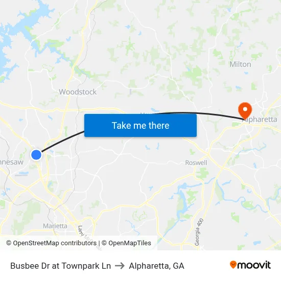 Busbee Dr at Townpark Ln to Alpharetta, GA map