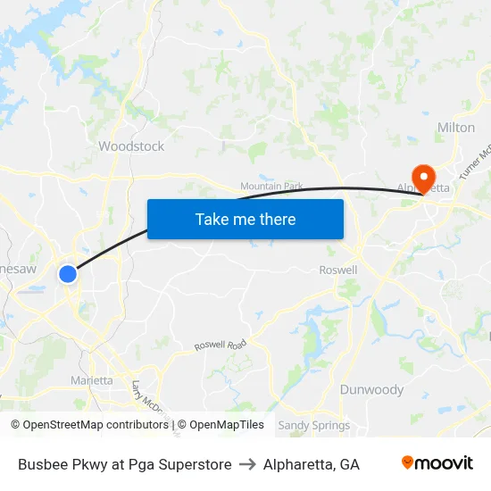 Busbee Pkwy at Pga Superstore to Alpharetta, GA map
