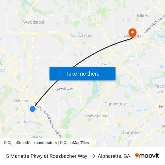 S Marietta Pkwy at Rossbacher Way to Alpharetta, GA map