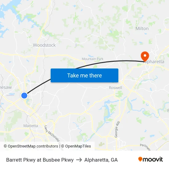 Barrett Pkwy at Busbee Pkwy to Alpharetta, GA map