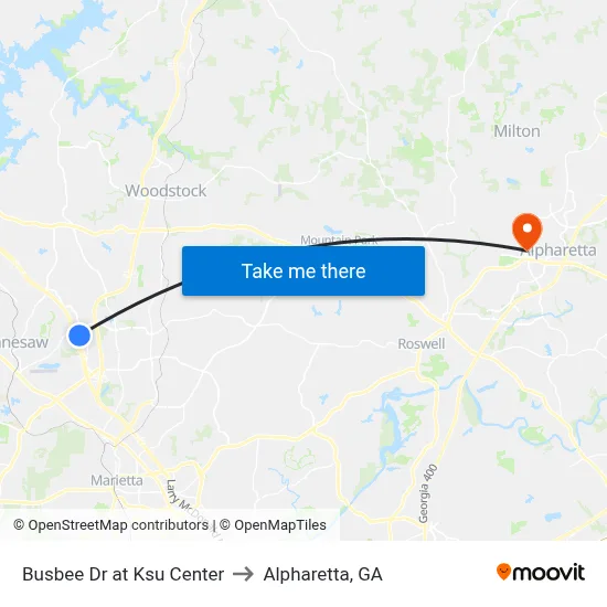 Busbee Dr at Ksu Center to Alpharetta, GA map
