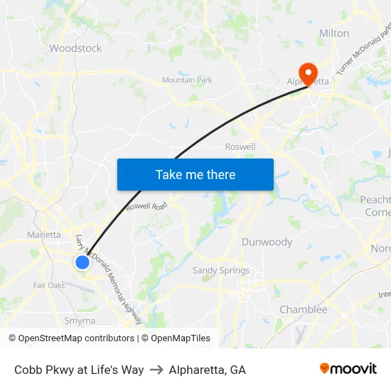 Cobb Pkwy at Life's Way to Alpharetta, GA map