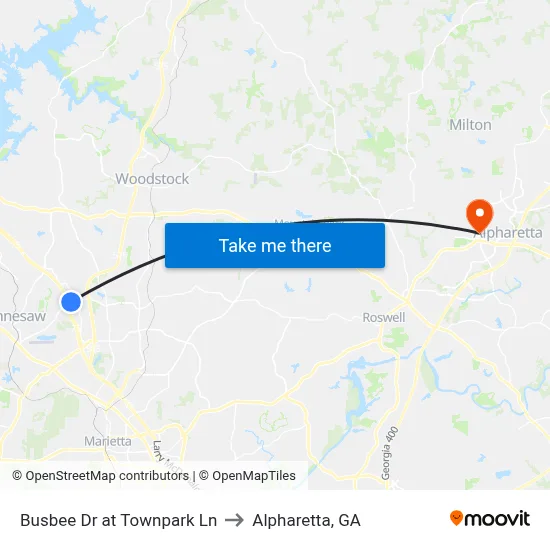 Busbee Dr at Townpark Ln to Alpharetta, GA map