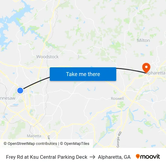 Frey Rd at Ksu Central Parking Deck to Alpharetta, GA map
