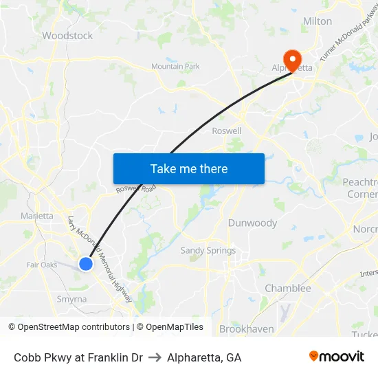 Cobb Pkwy at Franklin Dr to Alpharetta, GA map