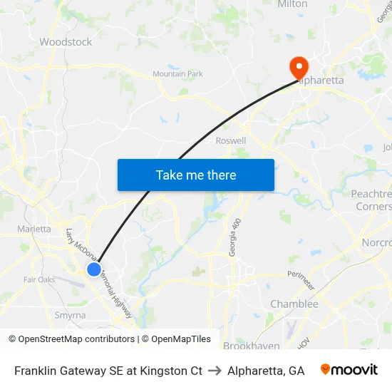 Franklin Gateway SE at Kingston Ct to Alpharetta, GA map