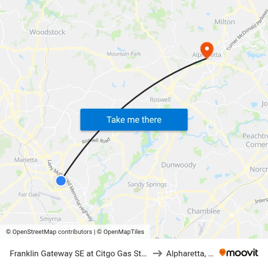 Franklin Gateway SE at Citgo Gas Station to Alpharetta, GA map