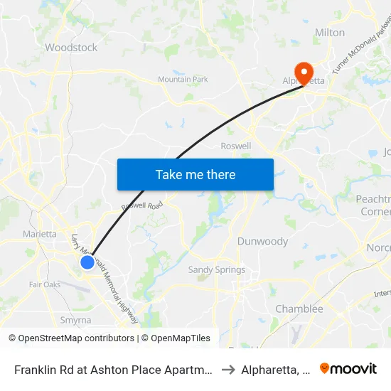 Franklin Rd at Ashton Place Apartments to Alpharetta, GA map