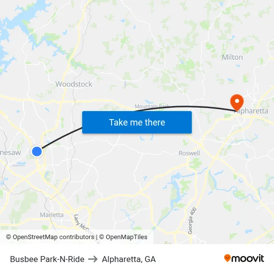 Busbee Park-N-Ride to Alpharetta, GA map