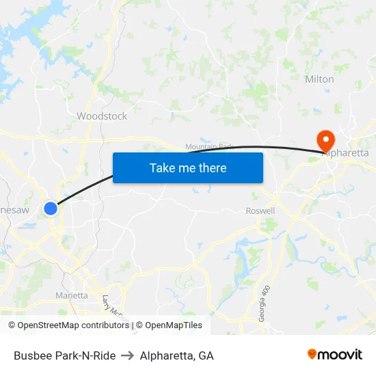 Busbee Park-N-Ride to Alpharetta, GA map