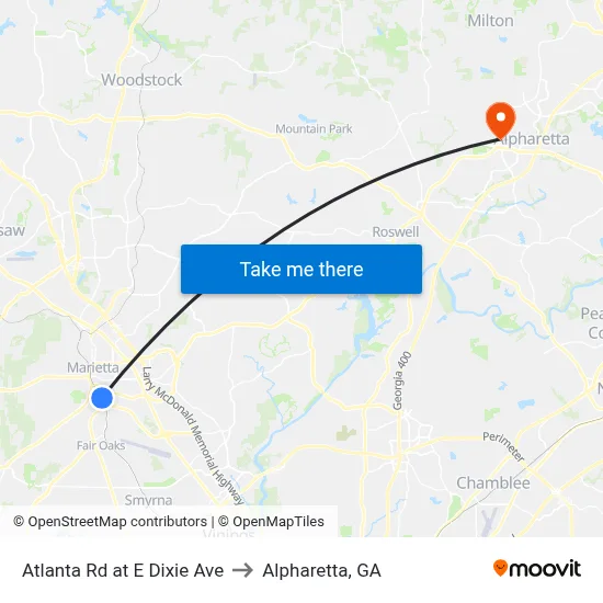 Atlanta Rd at E Dixie Ave to Alpharetta, GA map