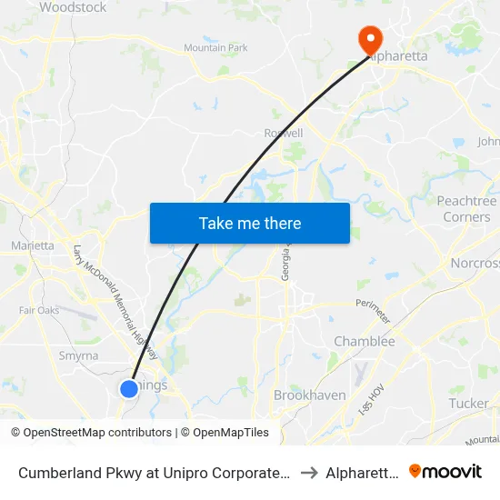Cumberland Pkwy at Unipro Corporate Office / Kaise to Alpharetta, GA map