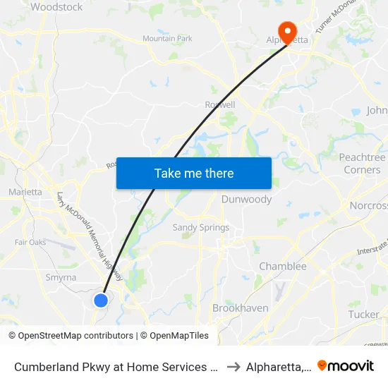 Cumberland Pkwy at Home Services at Home to Alpharetta, GA map