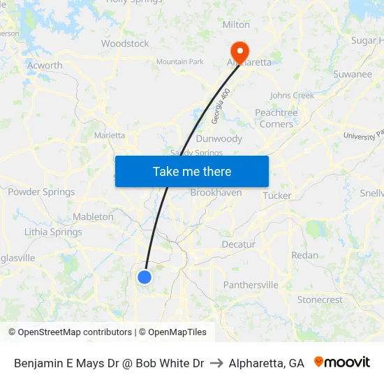 Benjamin E Mays Dr @ Bob White Dr to Alpharetta, GA map