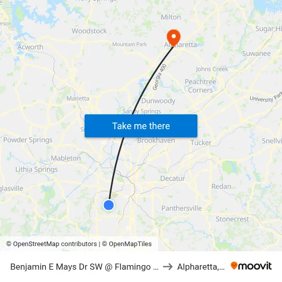 Benjamin E Mays Dr SW @ Flamingo Dr NW to Alpharetta, GA map