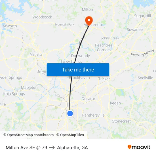 Milton Ave SE @ 79 to Alpharetta, GA map