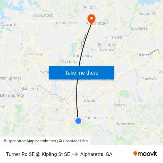 Turner Rd SE @ Kipling St SE to Alpharetta, GA map