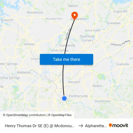 Henry Thomas Dr SE (E) @ Mcdonough Blvd SE to Alpharetta, GA map