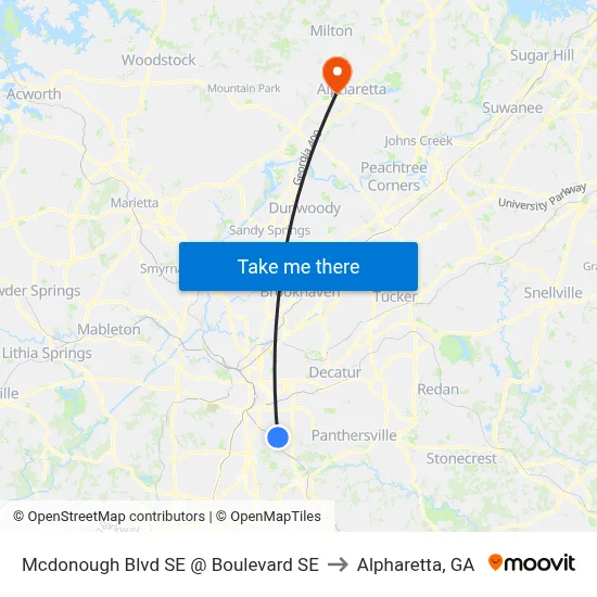 Mcdonough Blvd SE @ Boulevard SE to Alpharetta, GA map