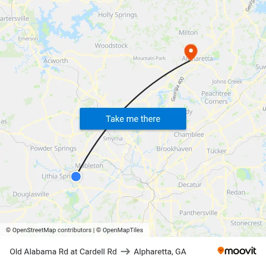 Old Alabama Rd at Cardell Rd to Alpharetta, GA map