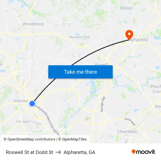 Roswell St at Dodd St to Alpharetta, GA map