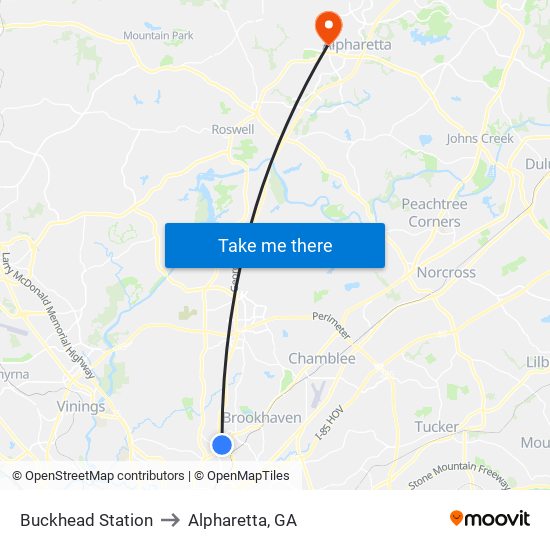 Buckhead Station to Alpharetta, GA map