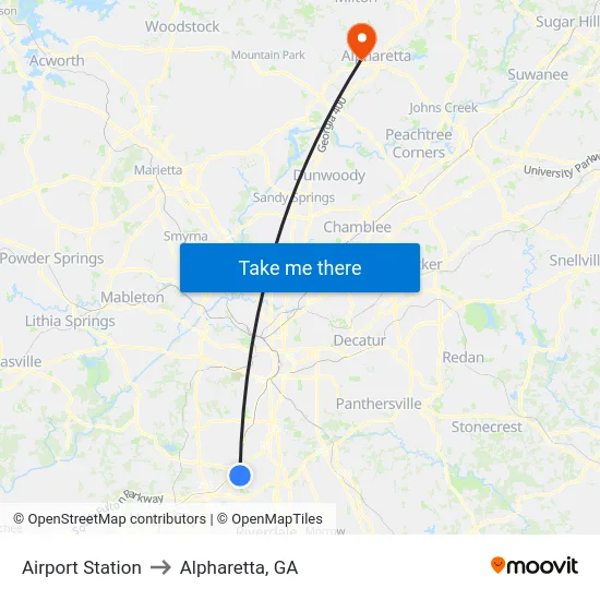 Airport Station to Alpharetta, GA map