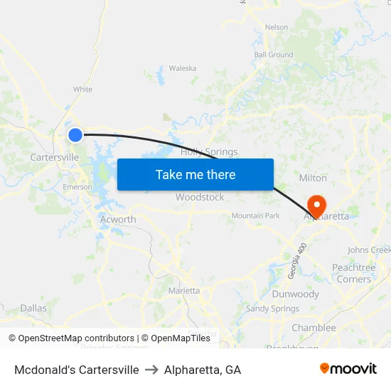 Mcdonald's Cartersville to Alpharetta, GA map