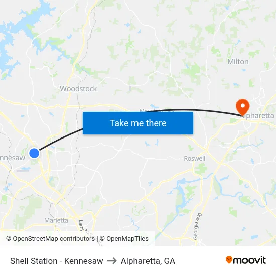 Shell Station - Kennesaw to Alpharetta, GA map