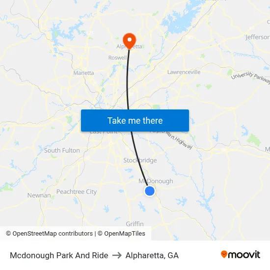 Mcdonough Park And Ride to Alpharetta, GA map