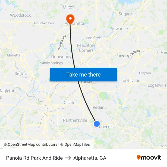 Panola Rd Park And Ride to Alpharetta, GA map