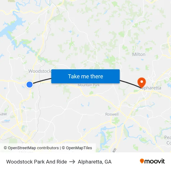 Woodstock Park And Ride to Alpharetta, GA map